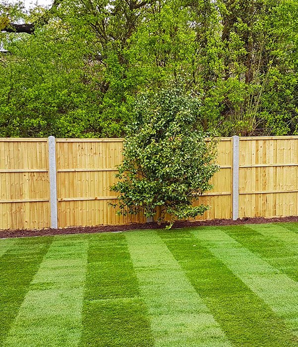 A rustic wooden fence encloses a vibrant green lawn, enhancing the natural beauty of the area.